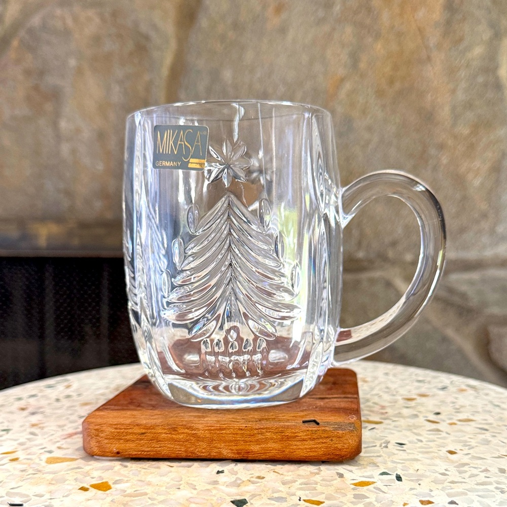 Mikasa Clear Cristal Glass Mug with Festive Tree Design